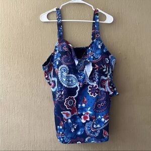 D&CO beach QVC Beach Swim Tankini Top  Swim Suit Sz 24W Blue Red White